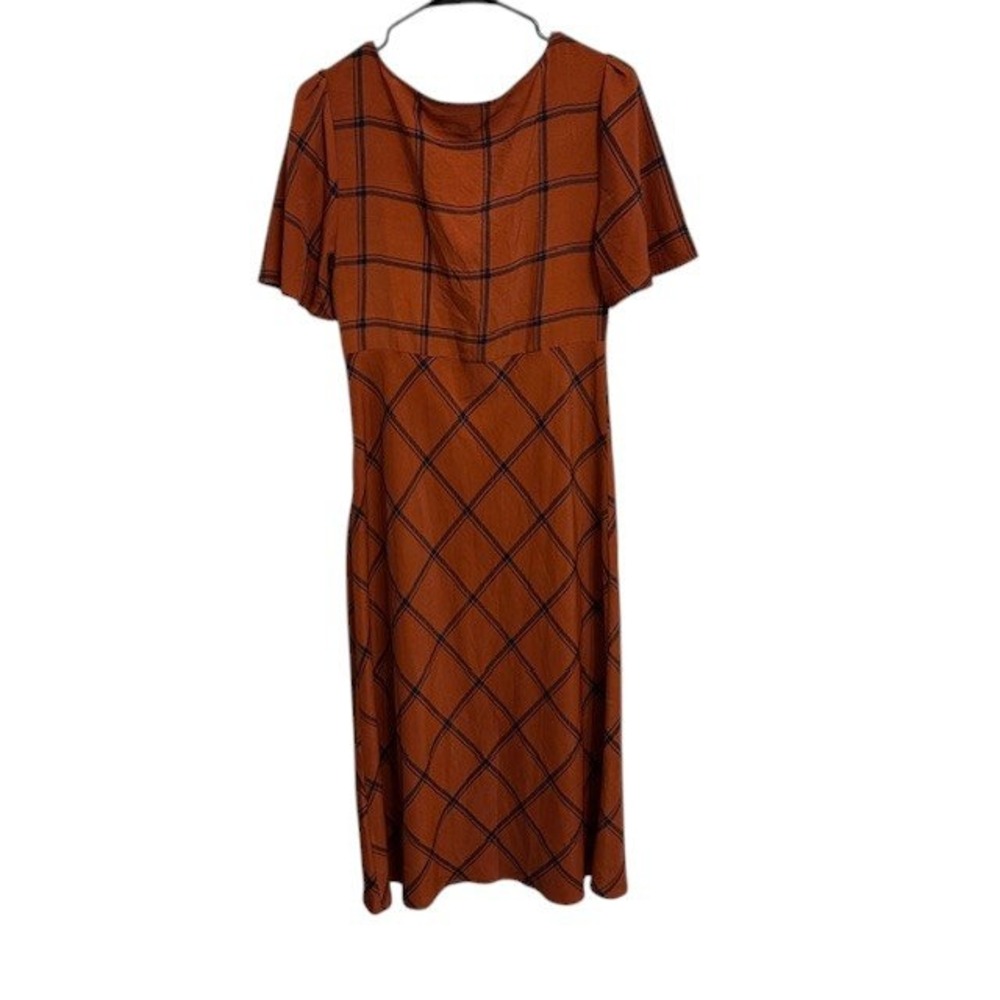 ModCloth Orange Plaid Flutter Sleeve V Neck Midi Dress Womens‎ M - Picture 5 of 16